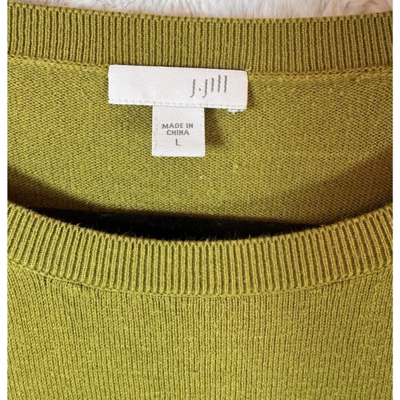 J Jill Sweater Womens L Pea Green Button Split Hem Crew Neck Office Career - Picture 6 of 9